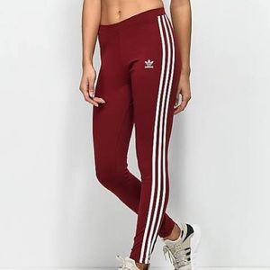 Adidas 3 Stripe Burgundy Leggings - Women’s Size S